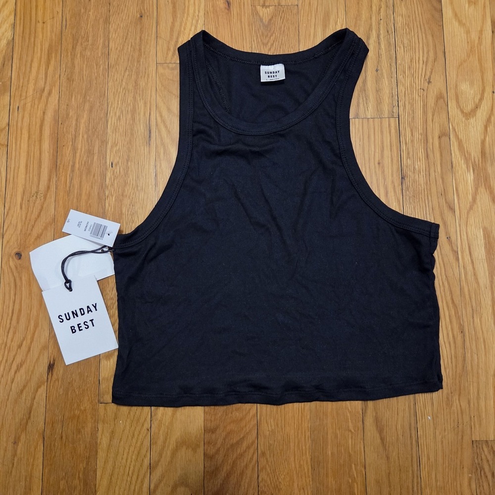 Sunday Best Womens Honor‎ Casual Racerback High Crew Neck Tank Top Black Large